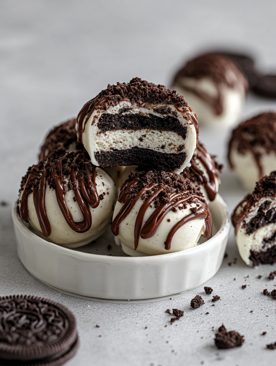 A bowl of No-Bake Oreo Cheesecake Bites.