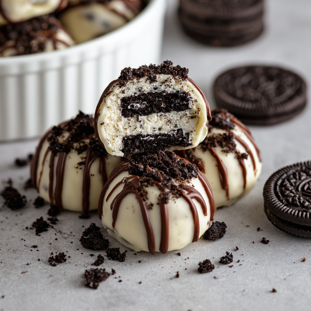 A bowl of Oreo cheesecake bites.