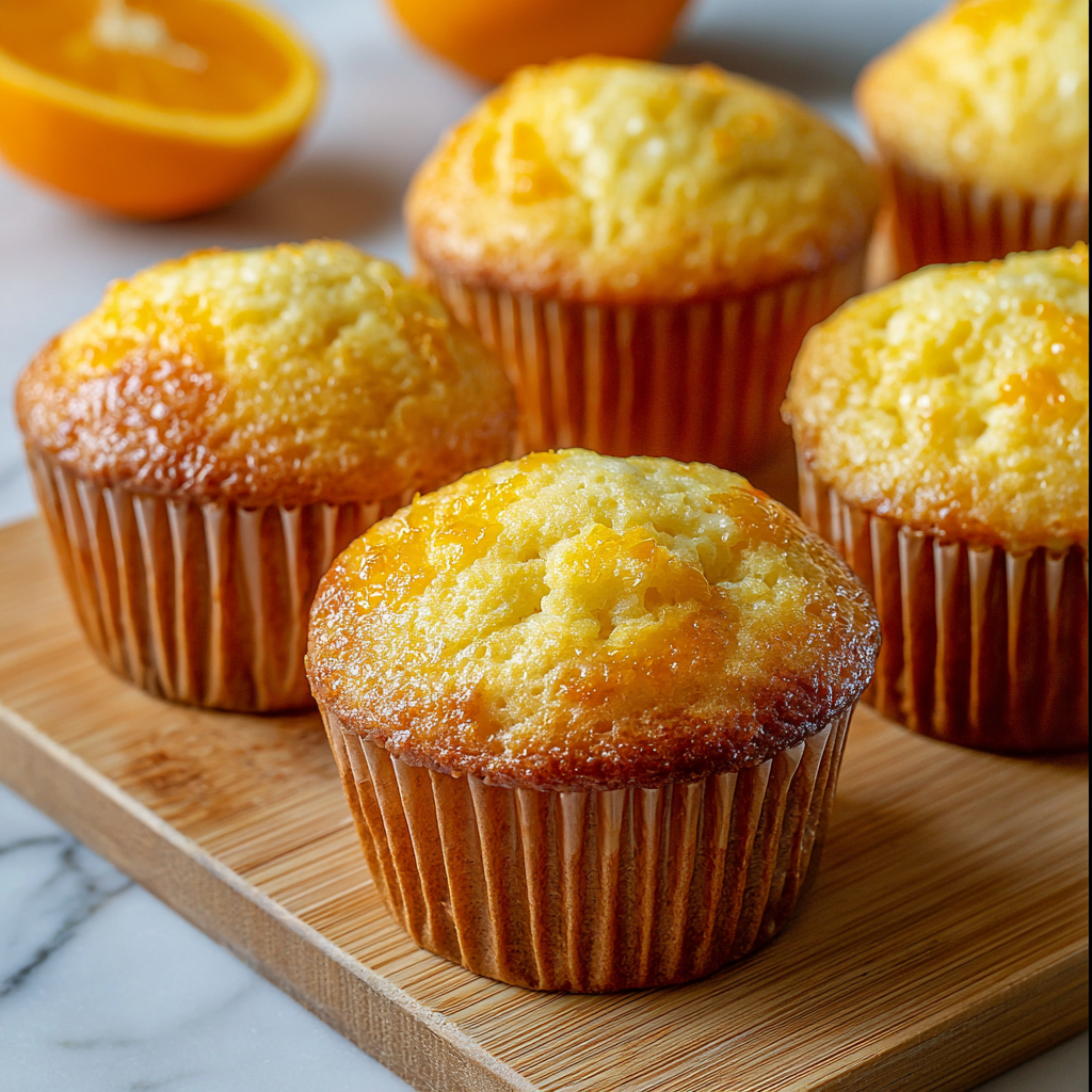 A plate of muffins with a slice of orange on top.