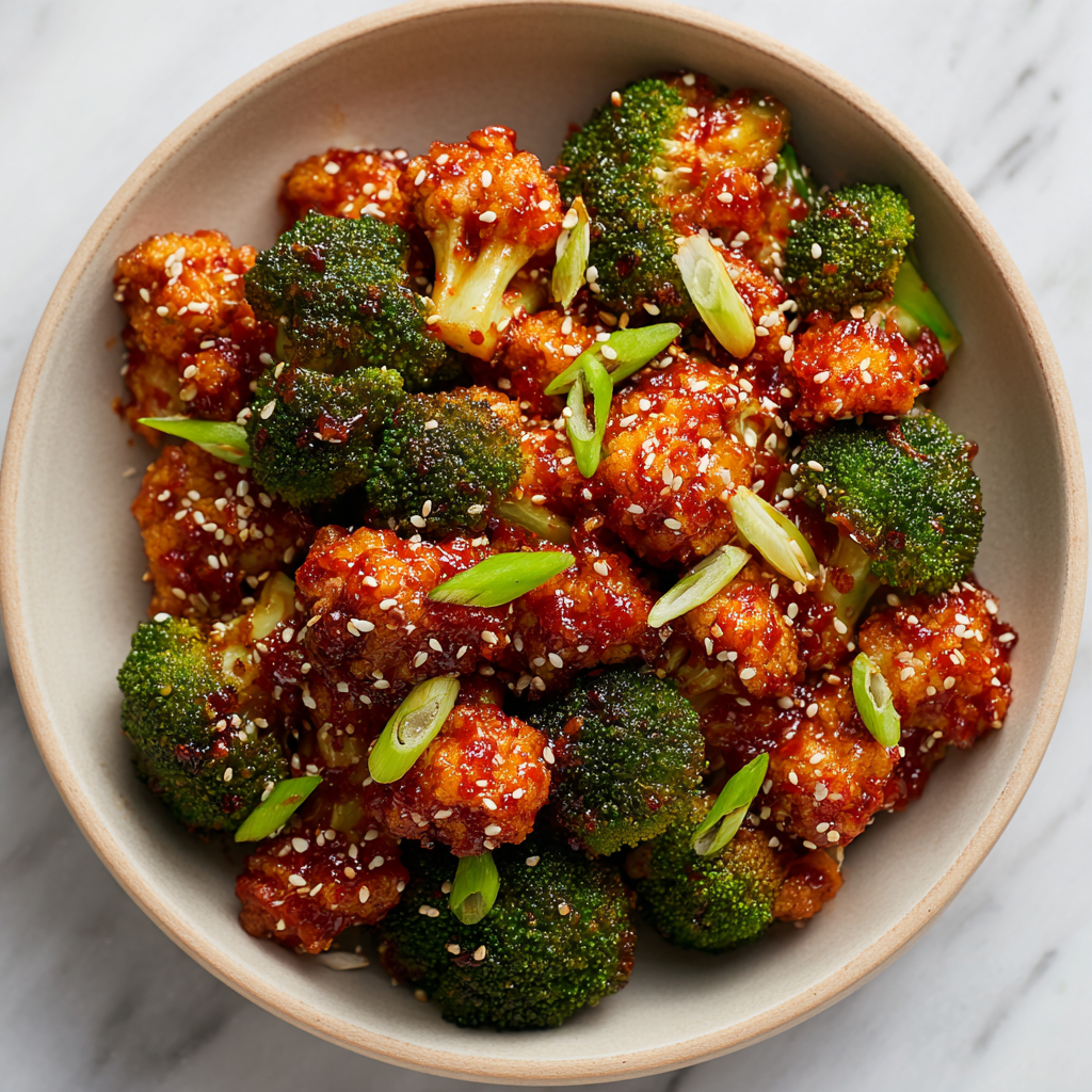 A bowl of food with broccoli and red sauce.