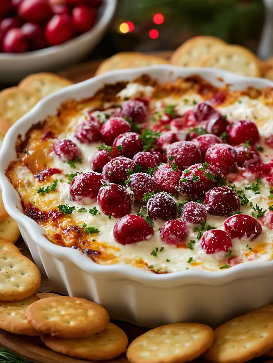 A bowl of baked cranberry cream cheese dip.