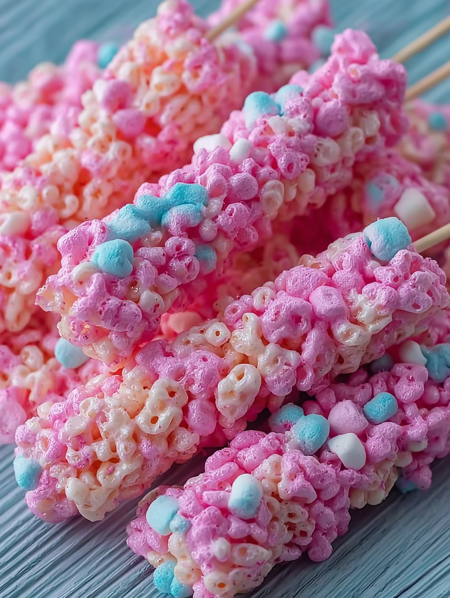 A pink and white twisted candy made from Rice Krispies.