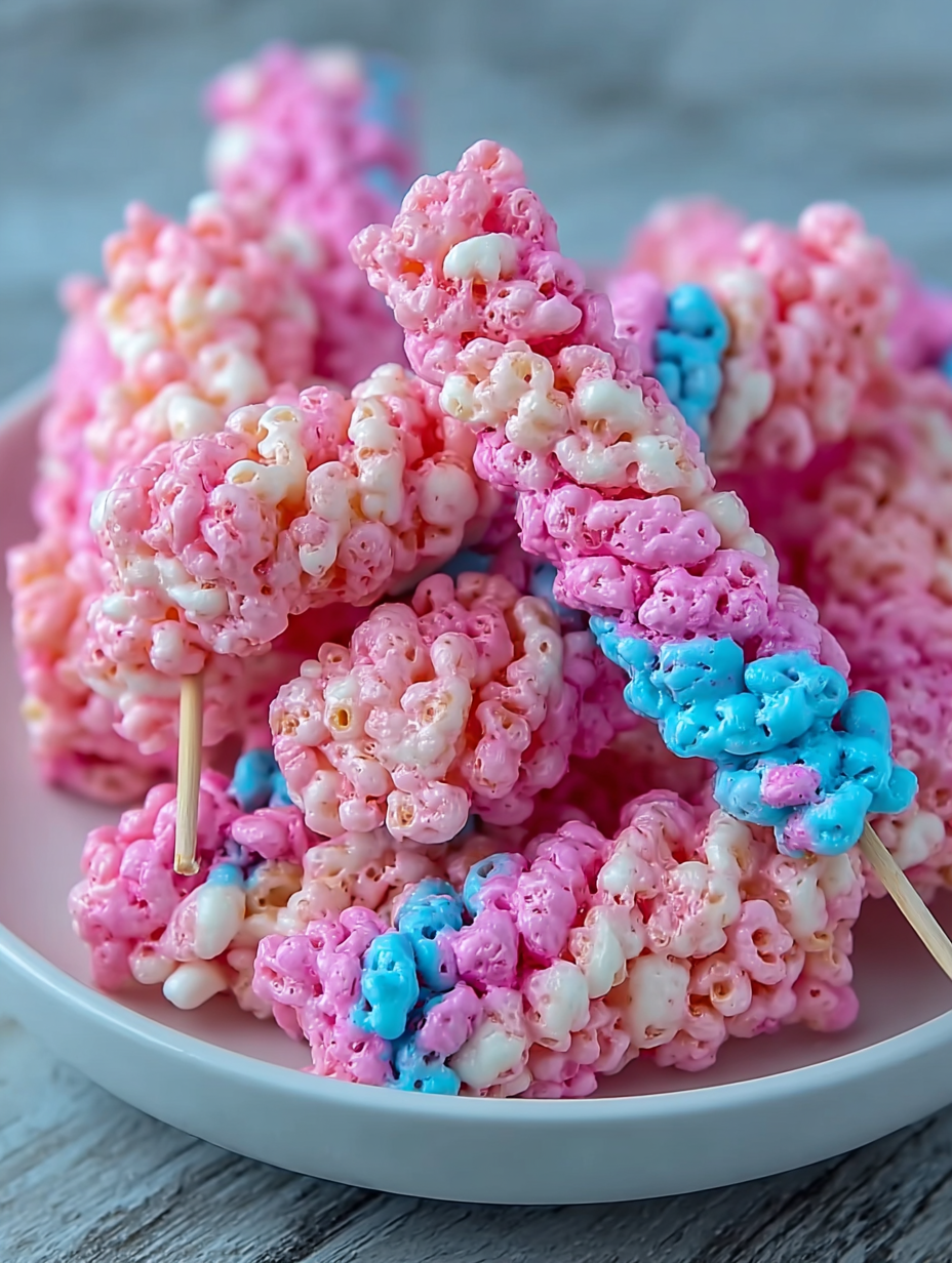A plate of cotton candy rice krispies twists.