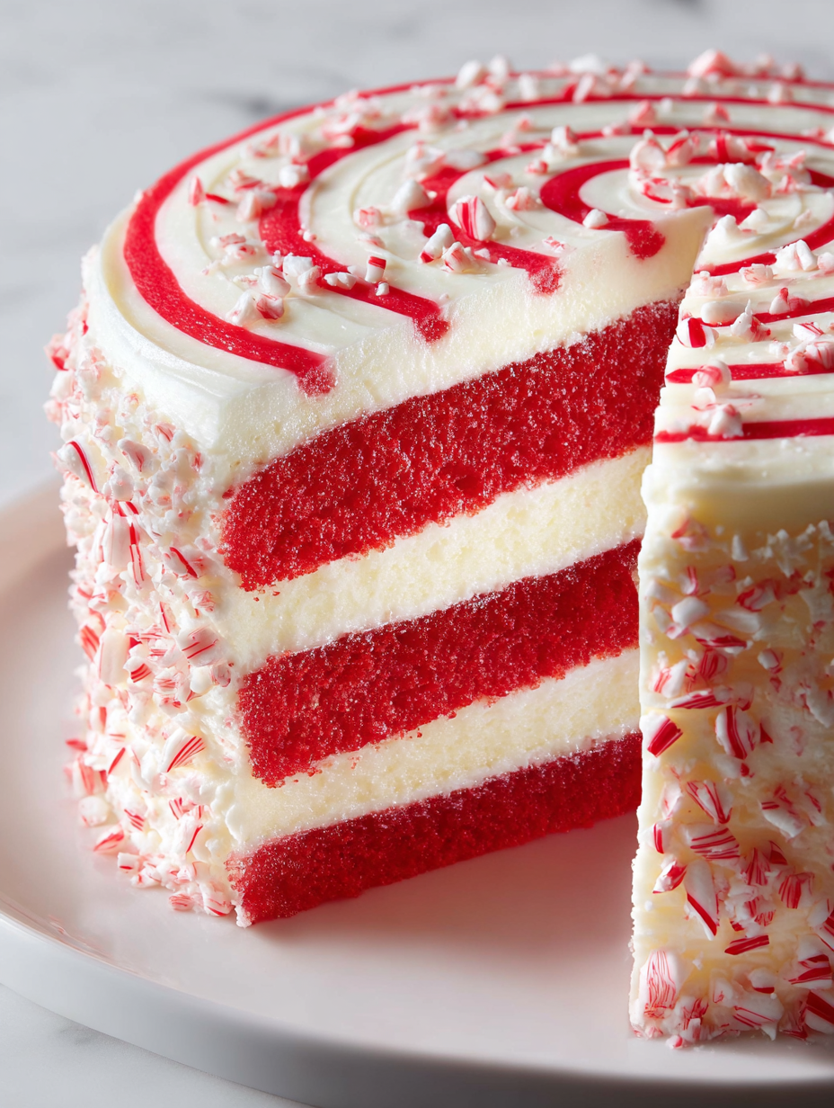 A slice of candy cane cake.