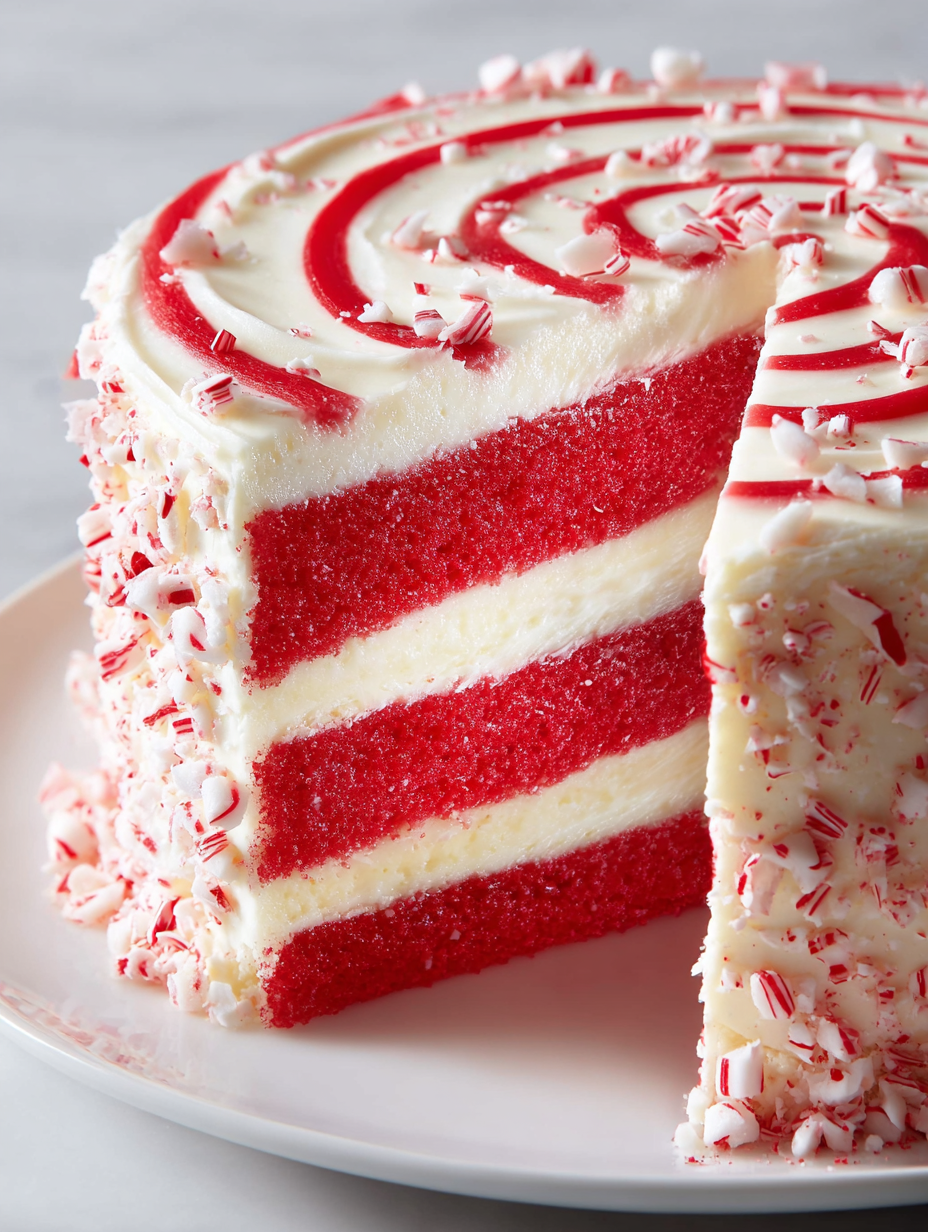 A slice of candy cane cake.