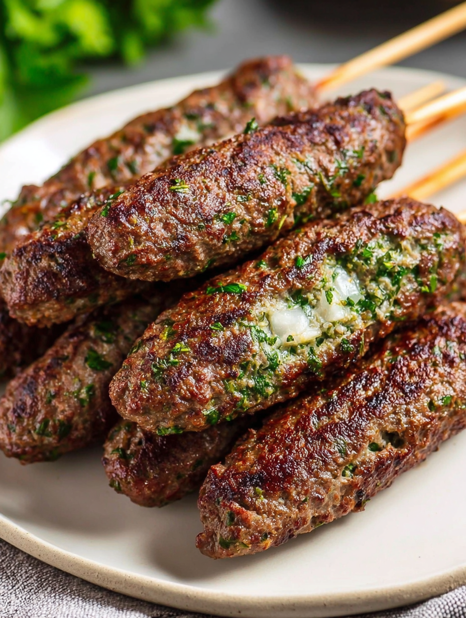 Beef Kafta Kebabs on a plate.