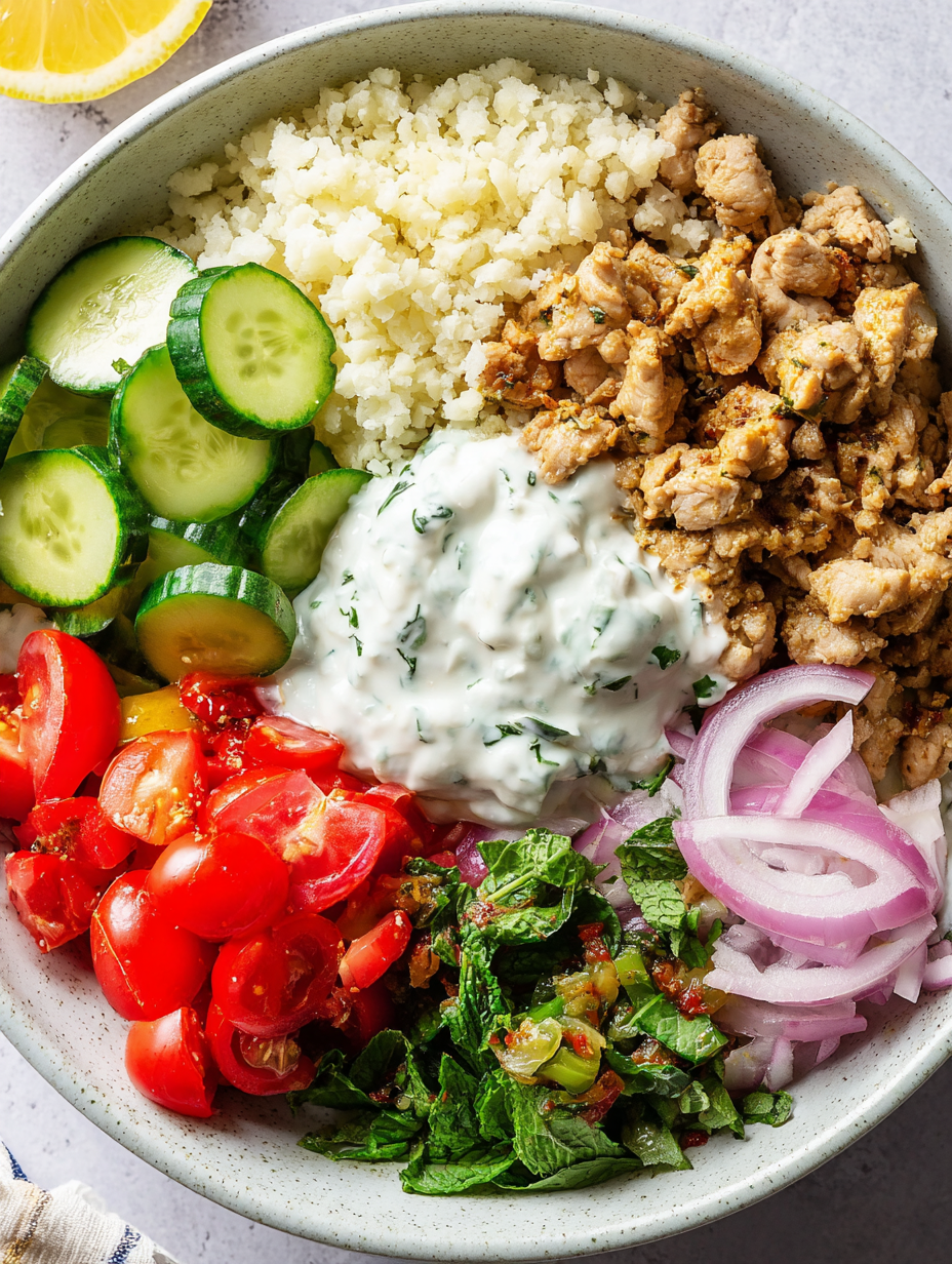 A bowl of food with a variety of vegetables and meat.