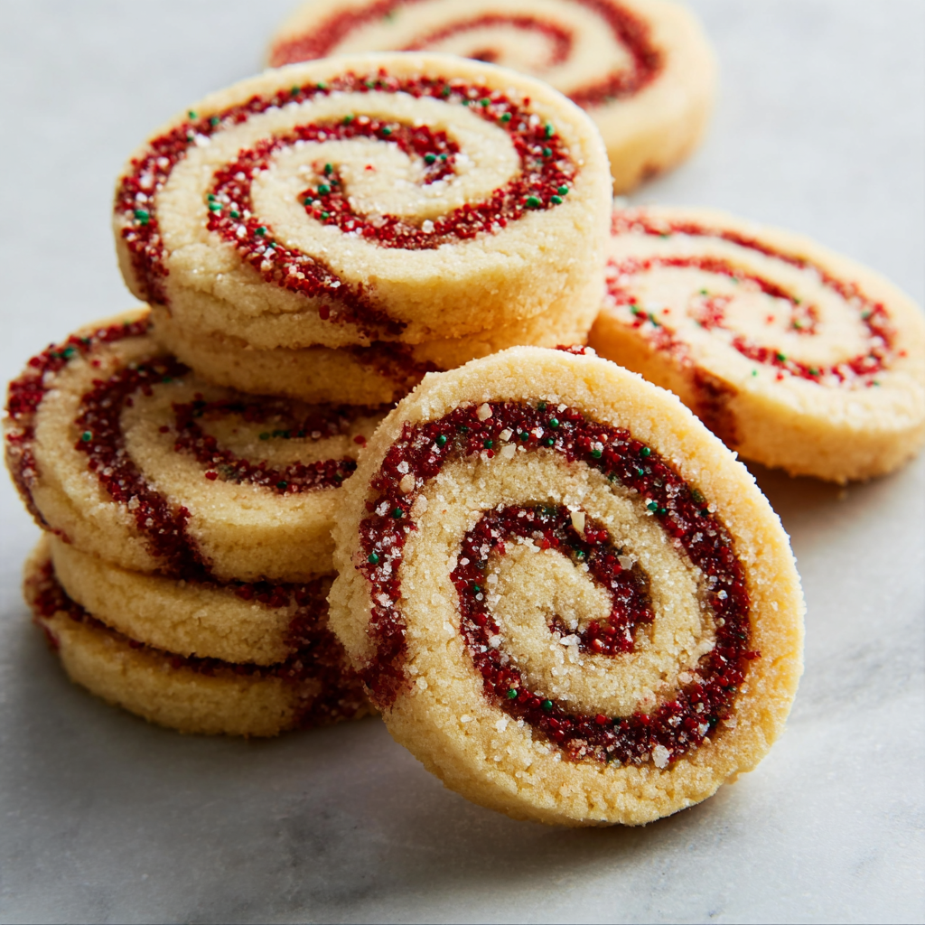 Pinwheel cookies on a table.
