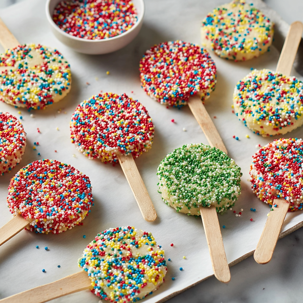 A plate of colorful holiday cookie pops.