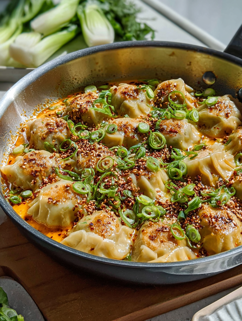 A pan of food with green onions and other vegetables.
