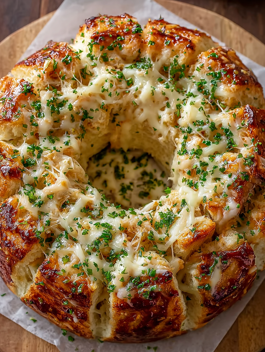 A close up of a chicken Alfredo monkey bread.