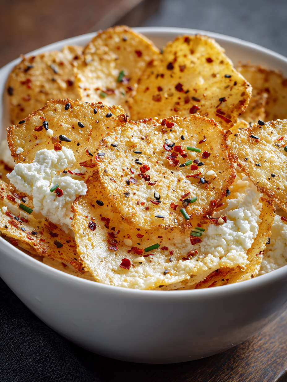 A bowl of cottage cheese chips.