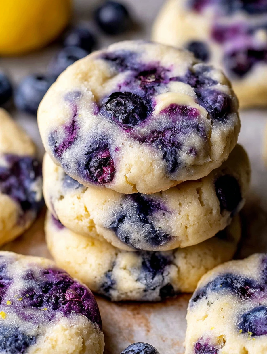 Stack of blueberry cheesecake cookies.