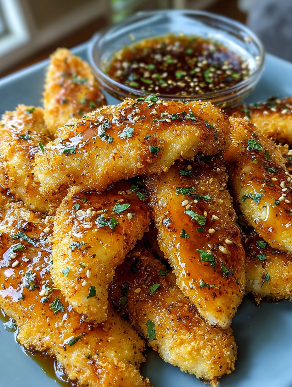 A plate of fried chicken with a sauce on top.