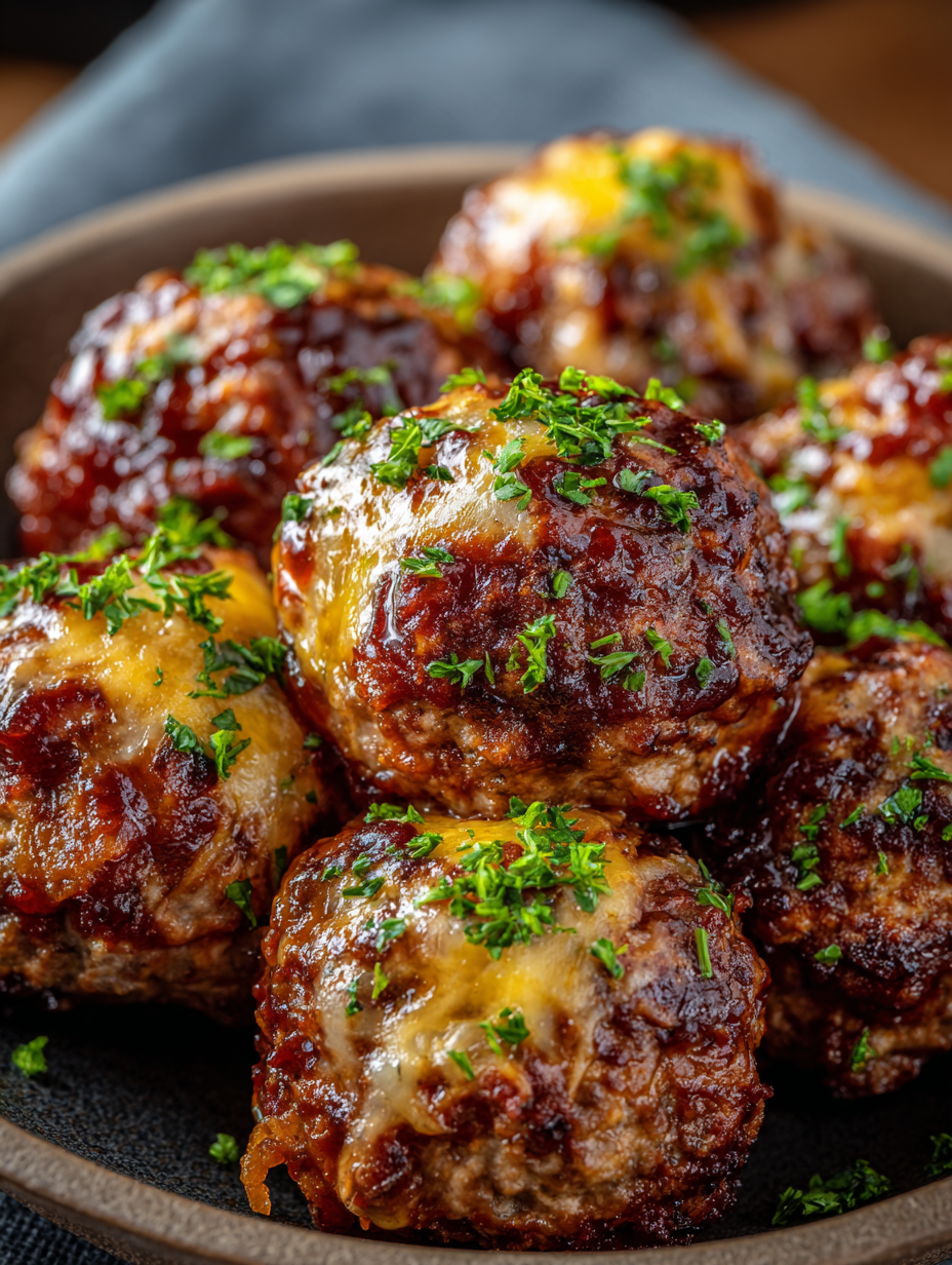 A bowl of meatballs with cheese and bacon.