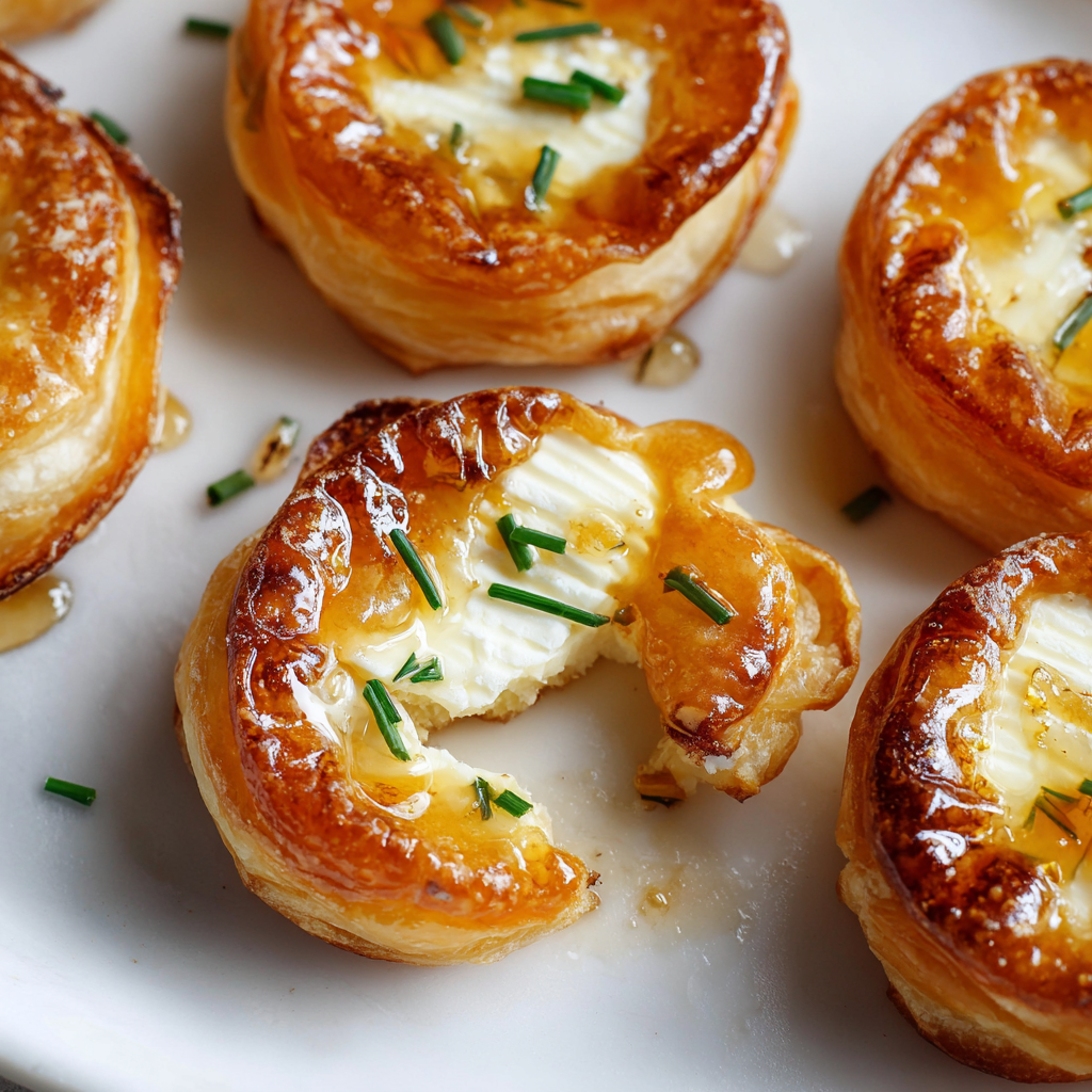 Upside-down brie bites on a plate.