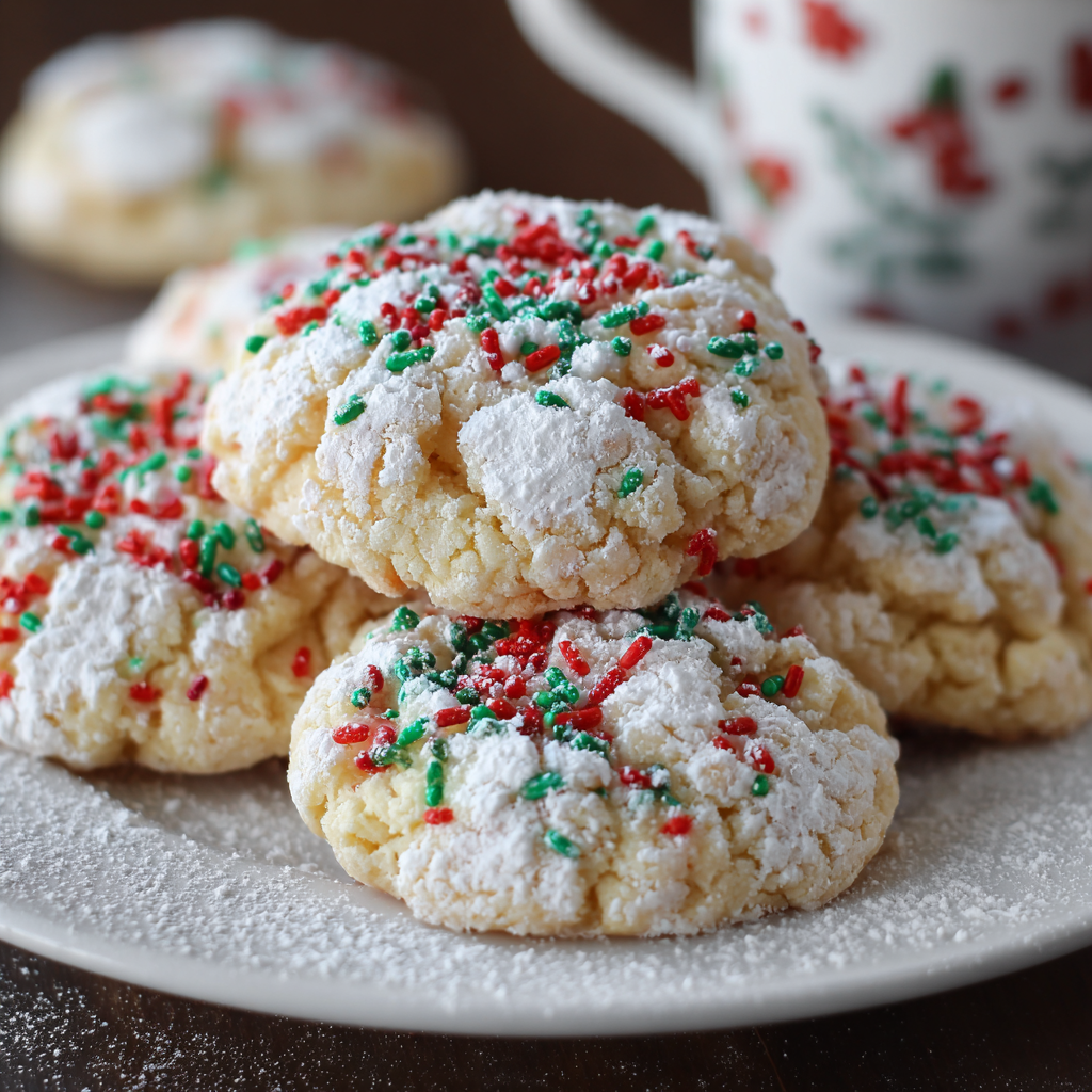 A plate of Christmas cookies with sprinkles.