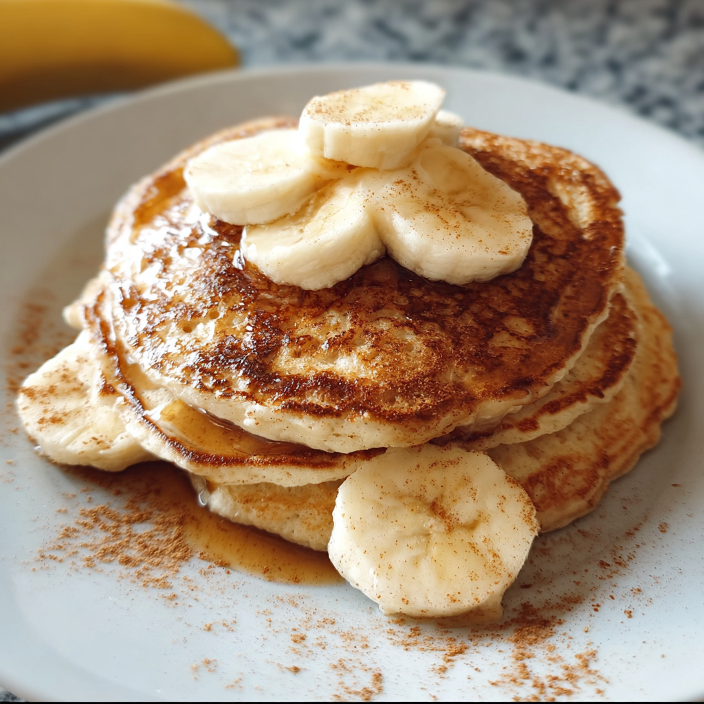 A plate of banana cinnamon yogurt pancakes.