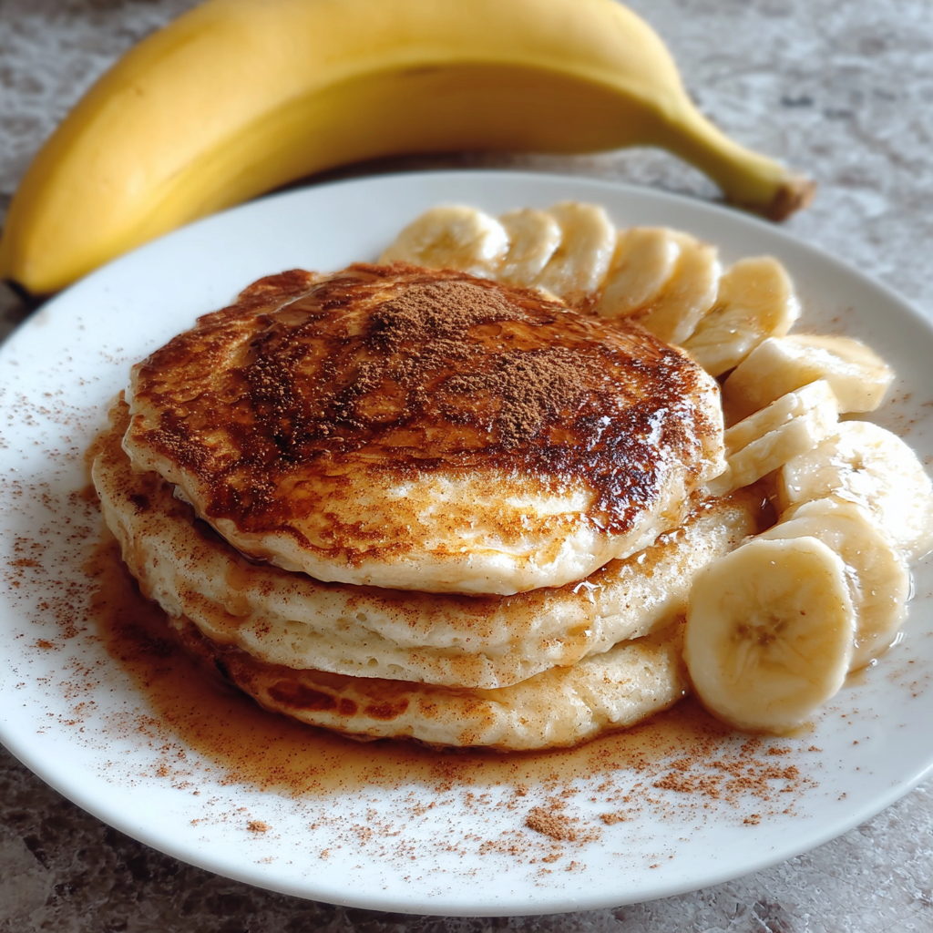 A plate of banana cinnamon yogurt pancakes.