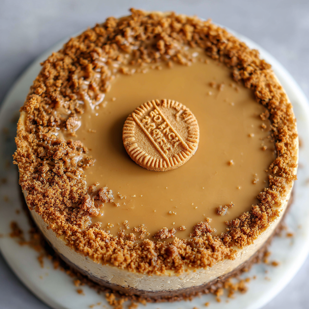 A slice of Biscoff No-Bake Cheesecake.