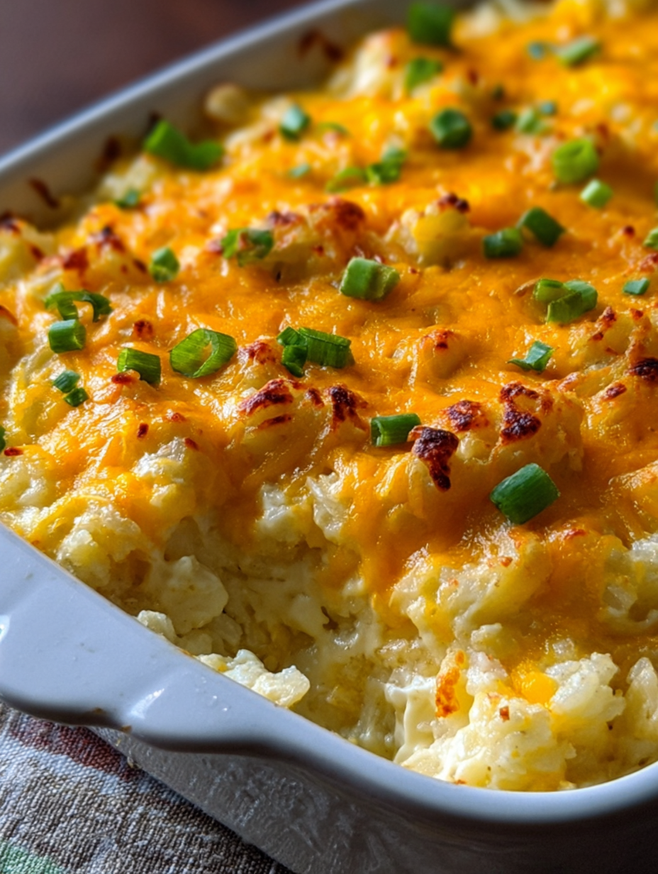 A dish of cheesy potatoes.