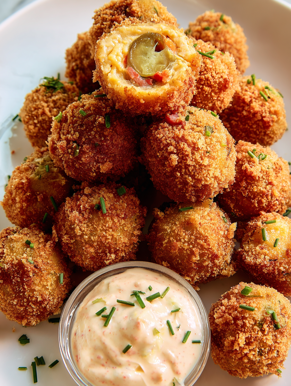 A plate of fried pimento cheese olives.