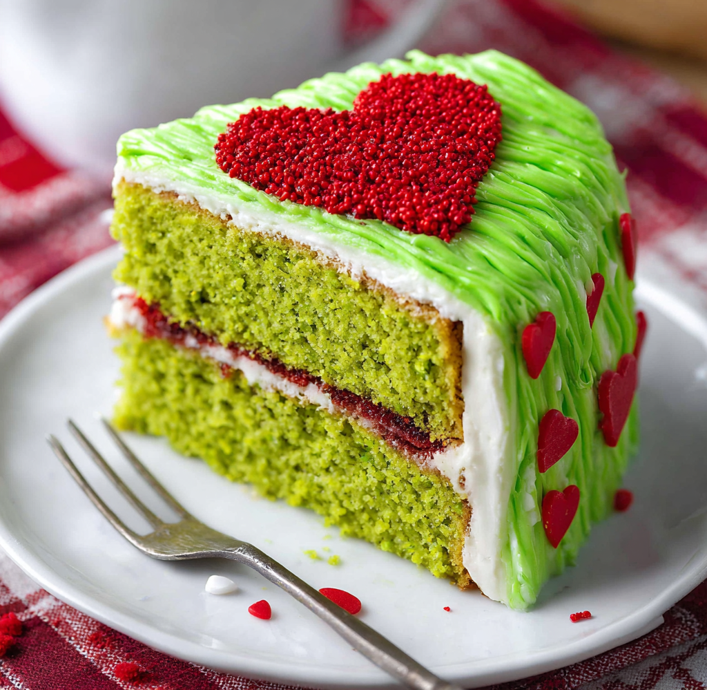 A slice of green grinch cake.