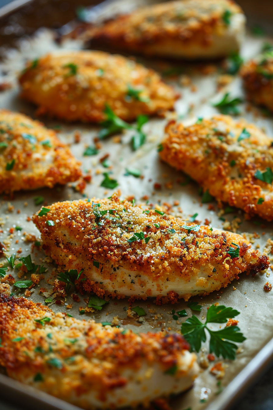 Parmesan crusted chicken on a paper towel.