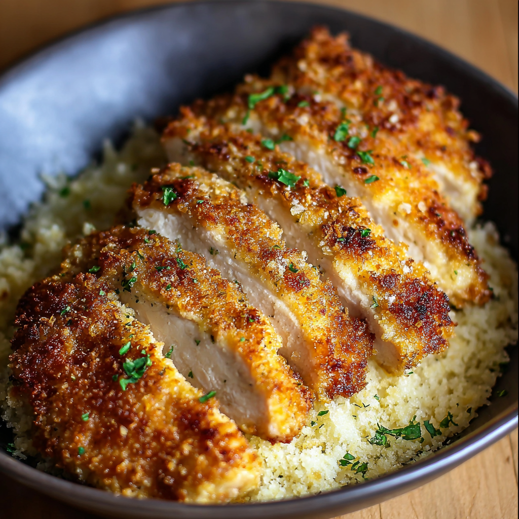 A bowl of Parmesan crusted chicken.