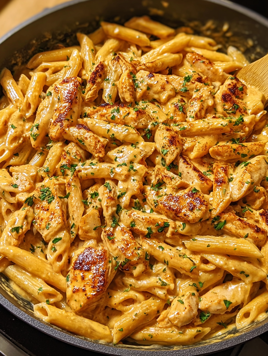 A delicious one-skillet BBQ chicken and cheese pasta dish.
