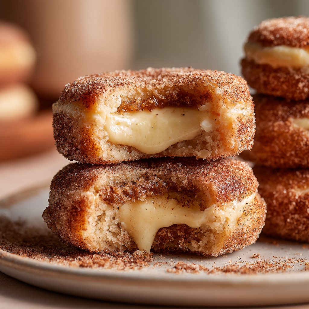 A plate of churro cheesecake donuts.