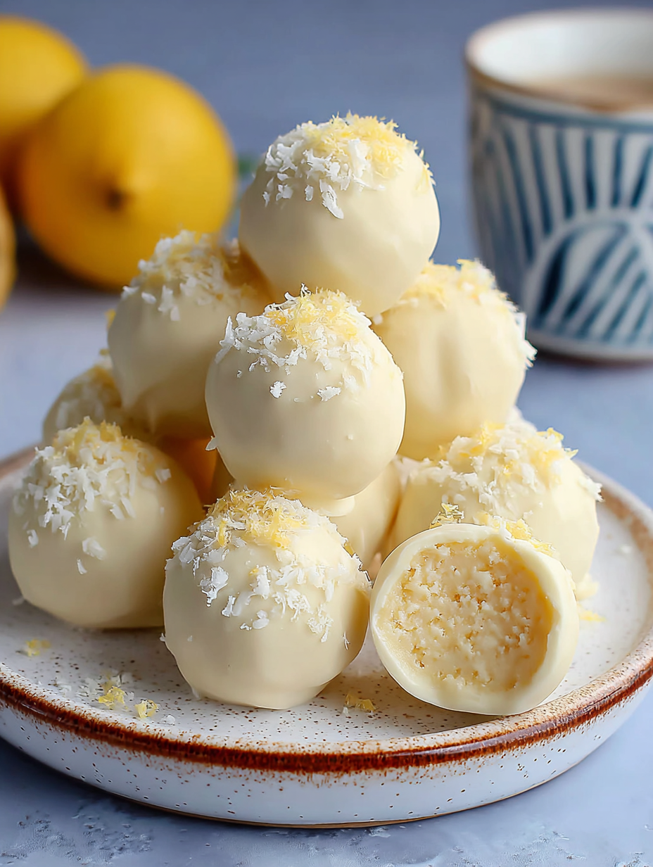 A plate of white balls with yellow topping.