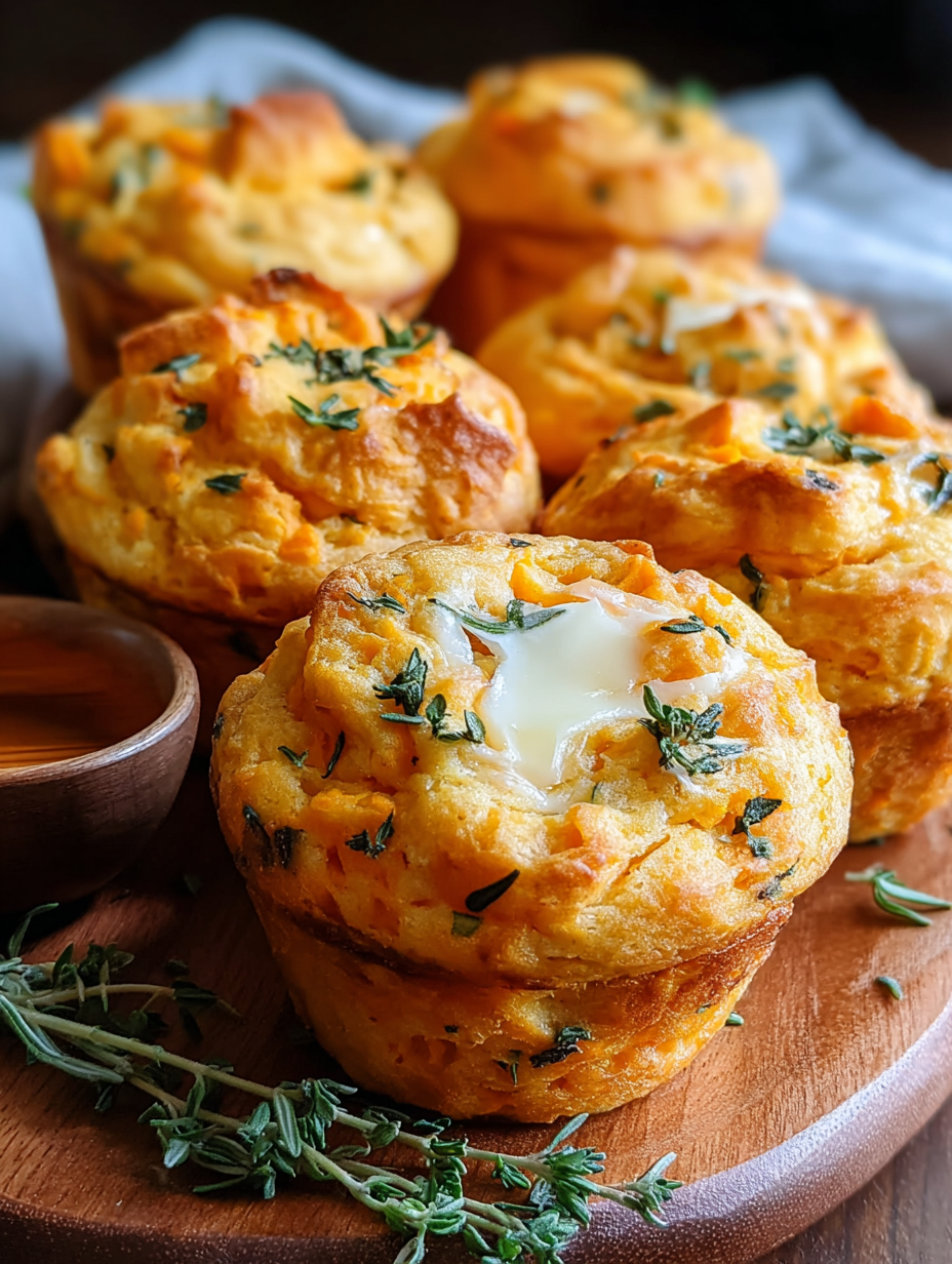 A plate of sweet potato and herb butter muffins.