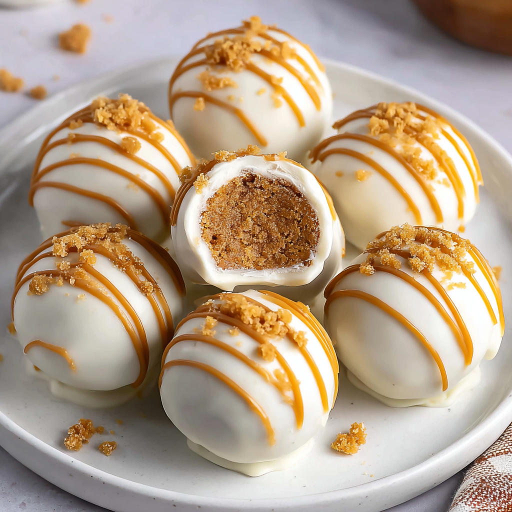 A plate of No-Bake Biscoff Cookie Truffles.