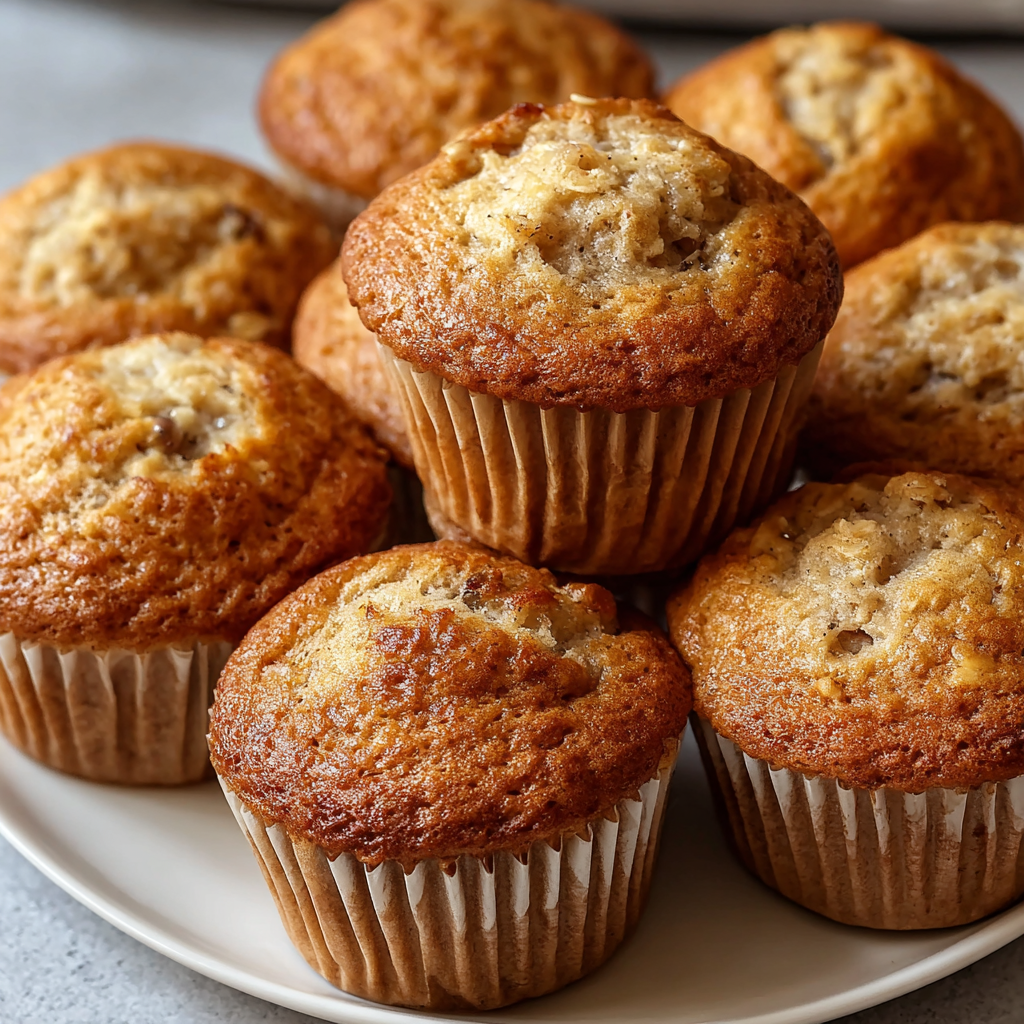 A plate of muffins with bananas on top.