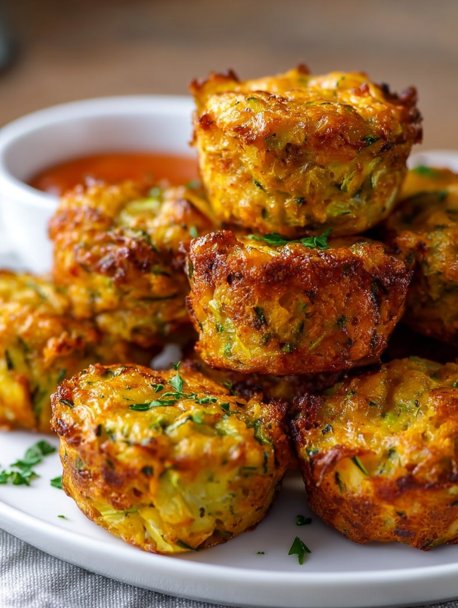 A plate of baked sweet potato zucchini tots.