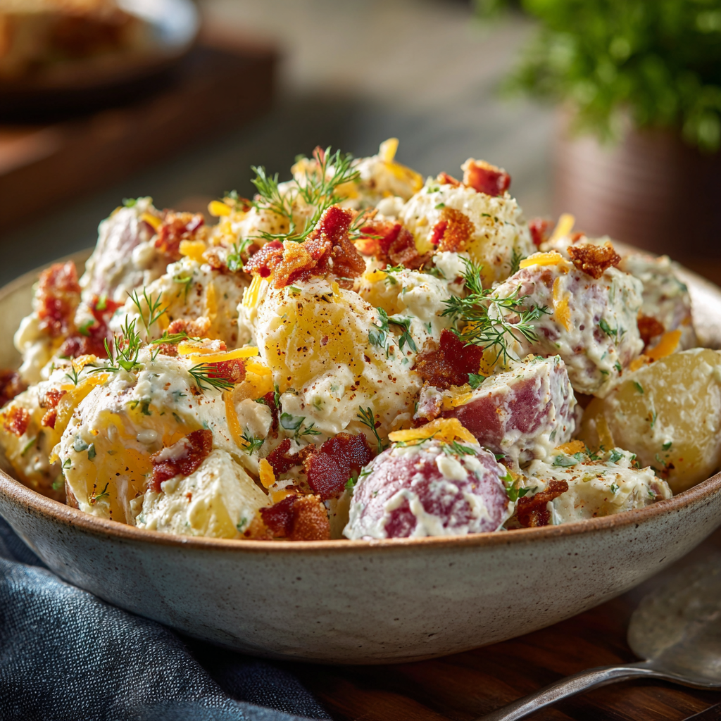 A bowl of steakhouse potato salad.