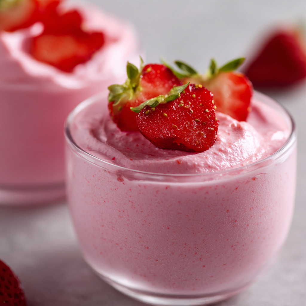 Two glasses of strawberry mousse.