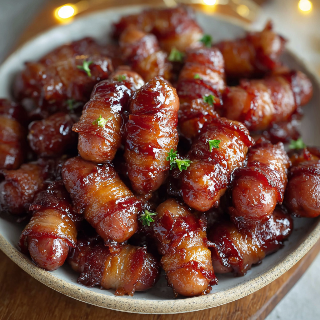 A plate of bacon wrapped around a stick.