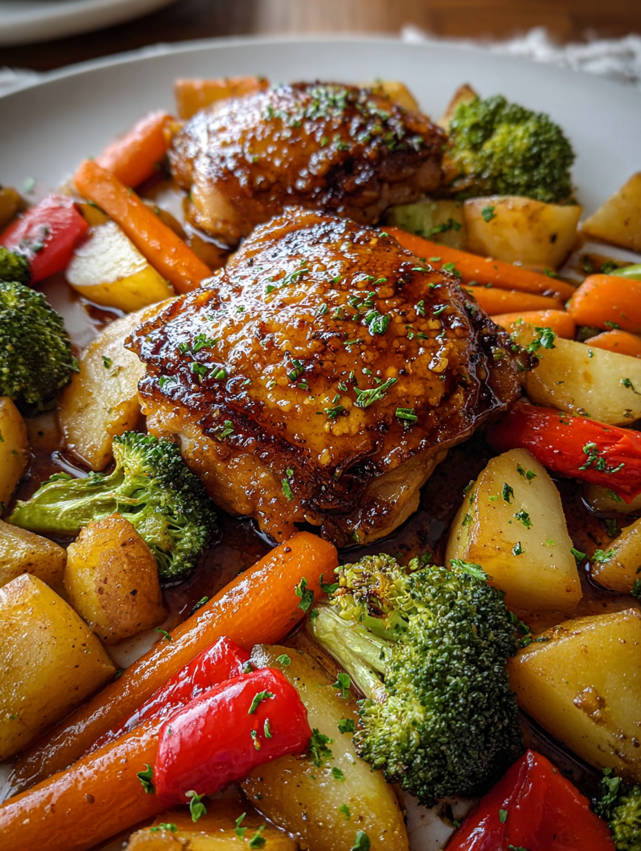 A plate of food with chicken and vegetables.