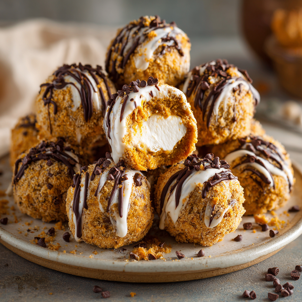 A plate of no-bake pumpkin cheesecake balls.
