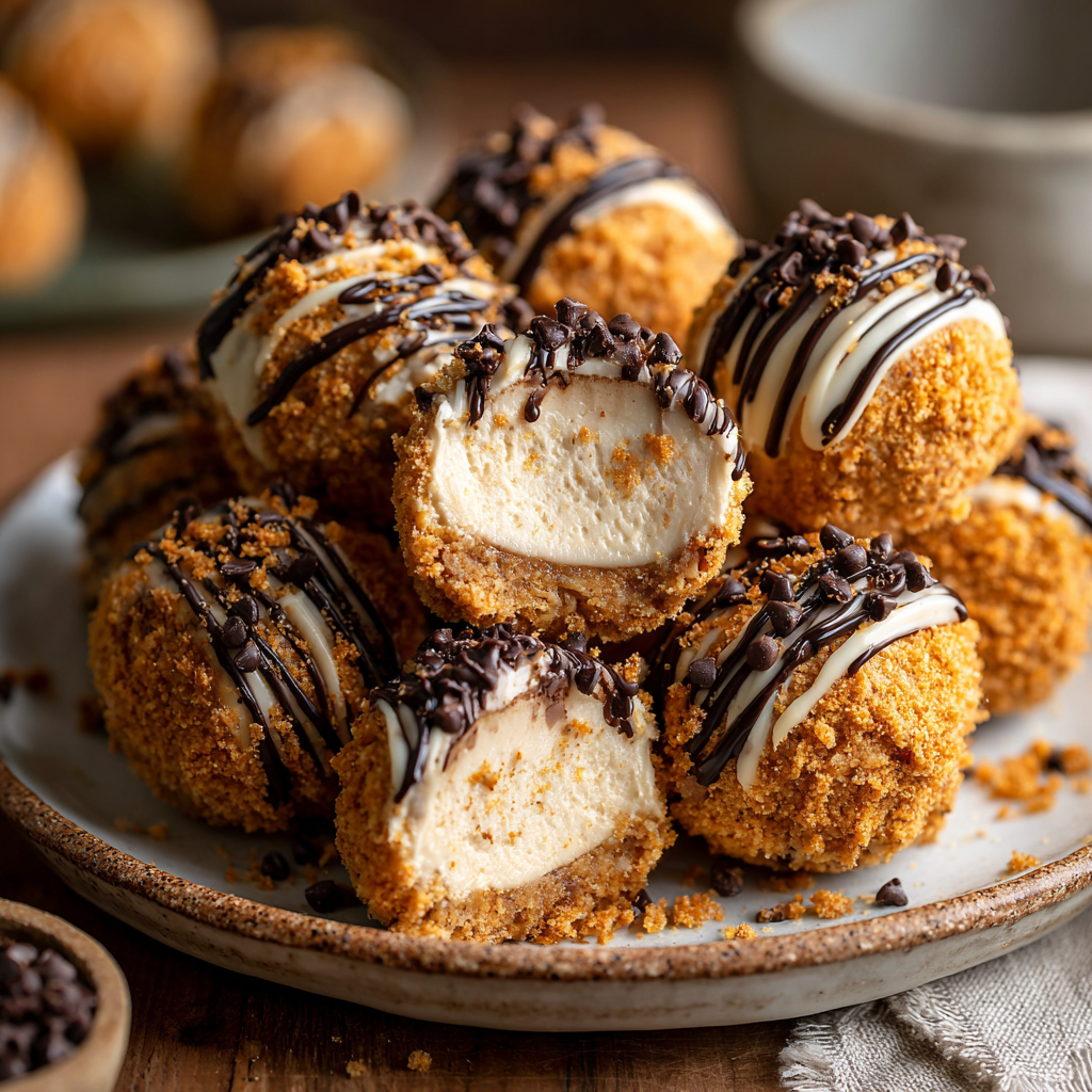 A plate of no-bake pumpkin cheesecake balls.