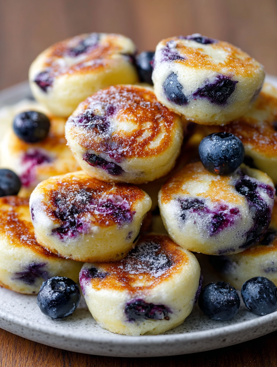 A stack of blueberry lemon pancake bites.
