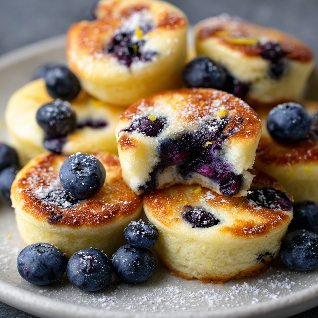 A plate of blueberry lemon pancake bites.