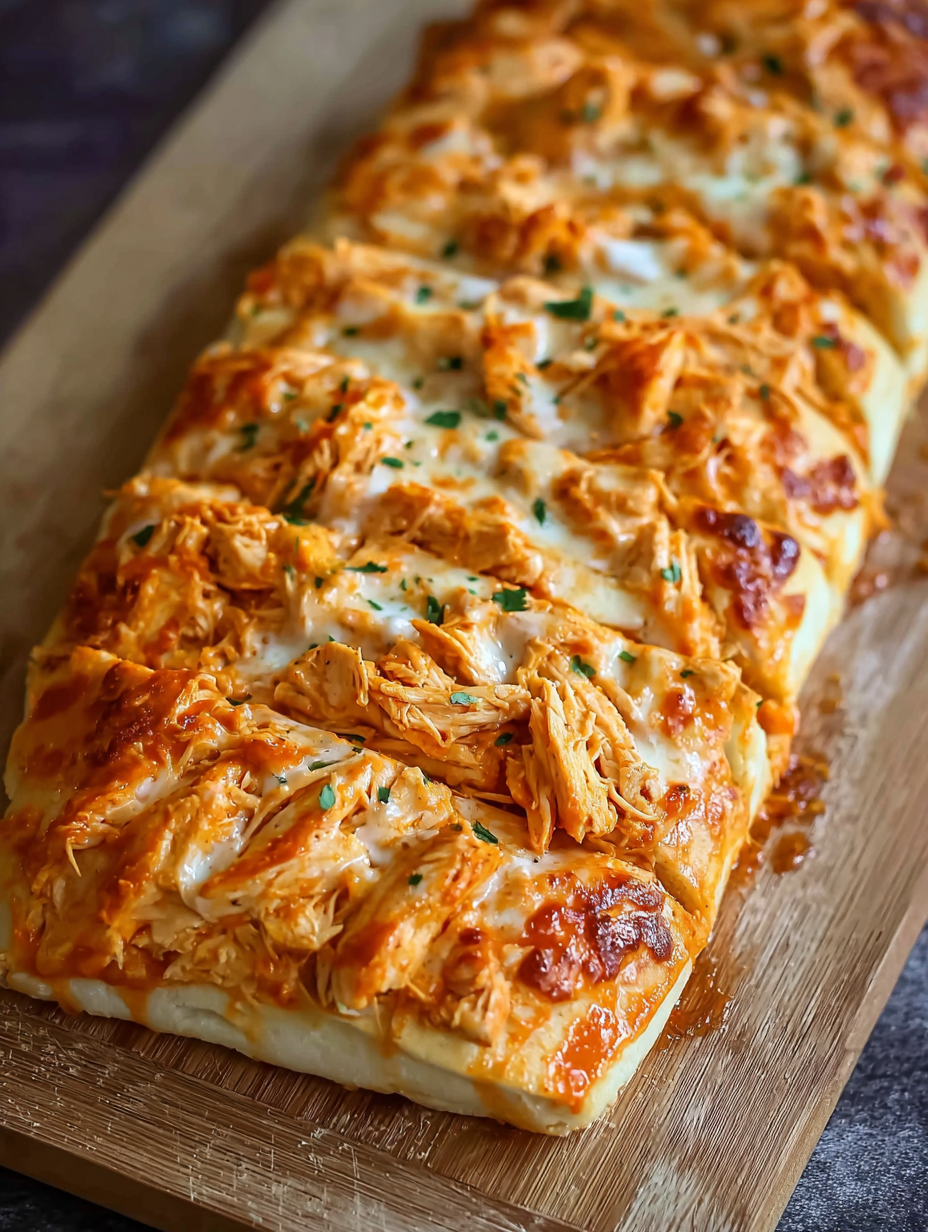 A slice of buffalo chicken bread.