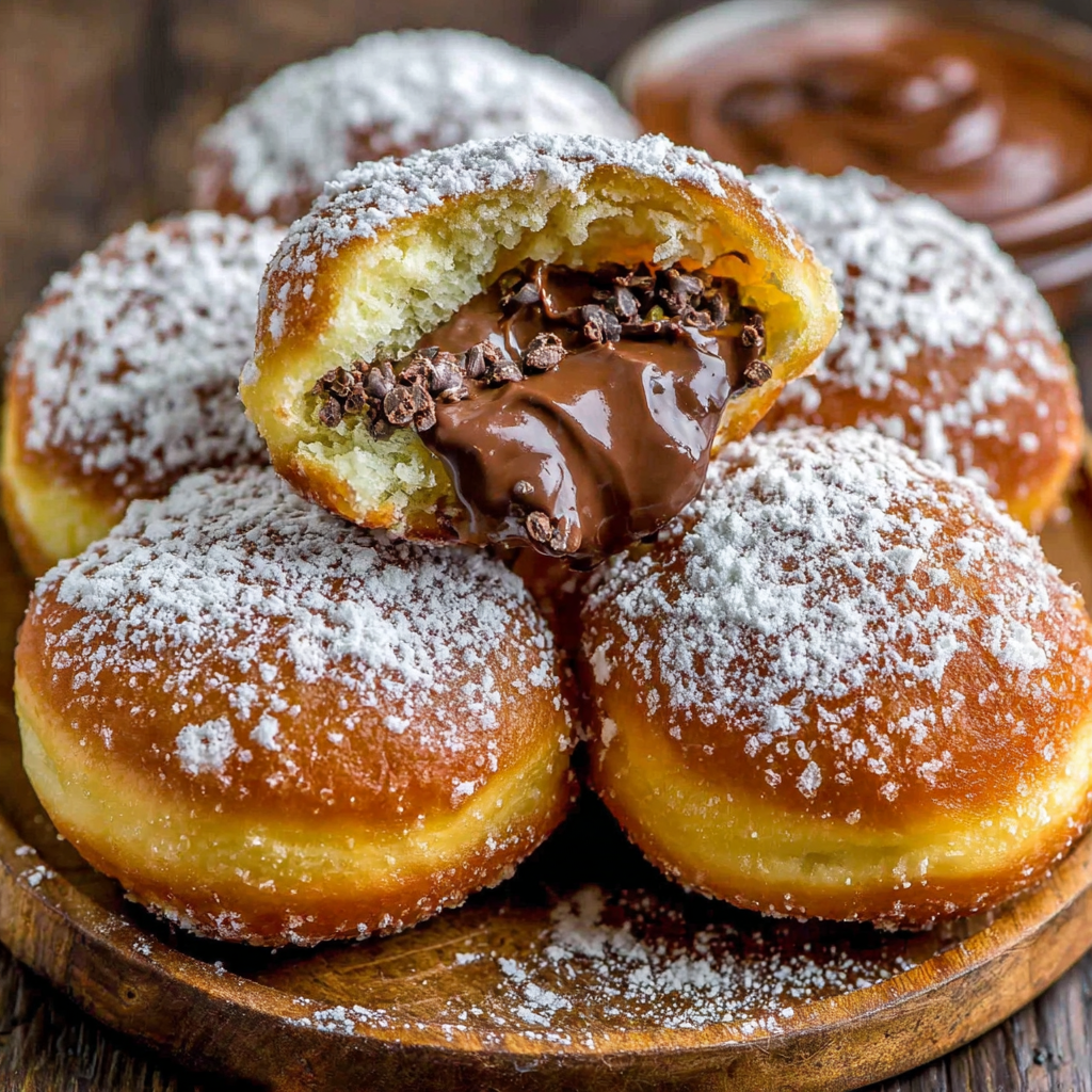 A plate of donuts with chocolate custard filling.