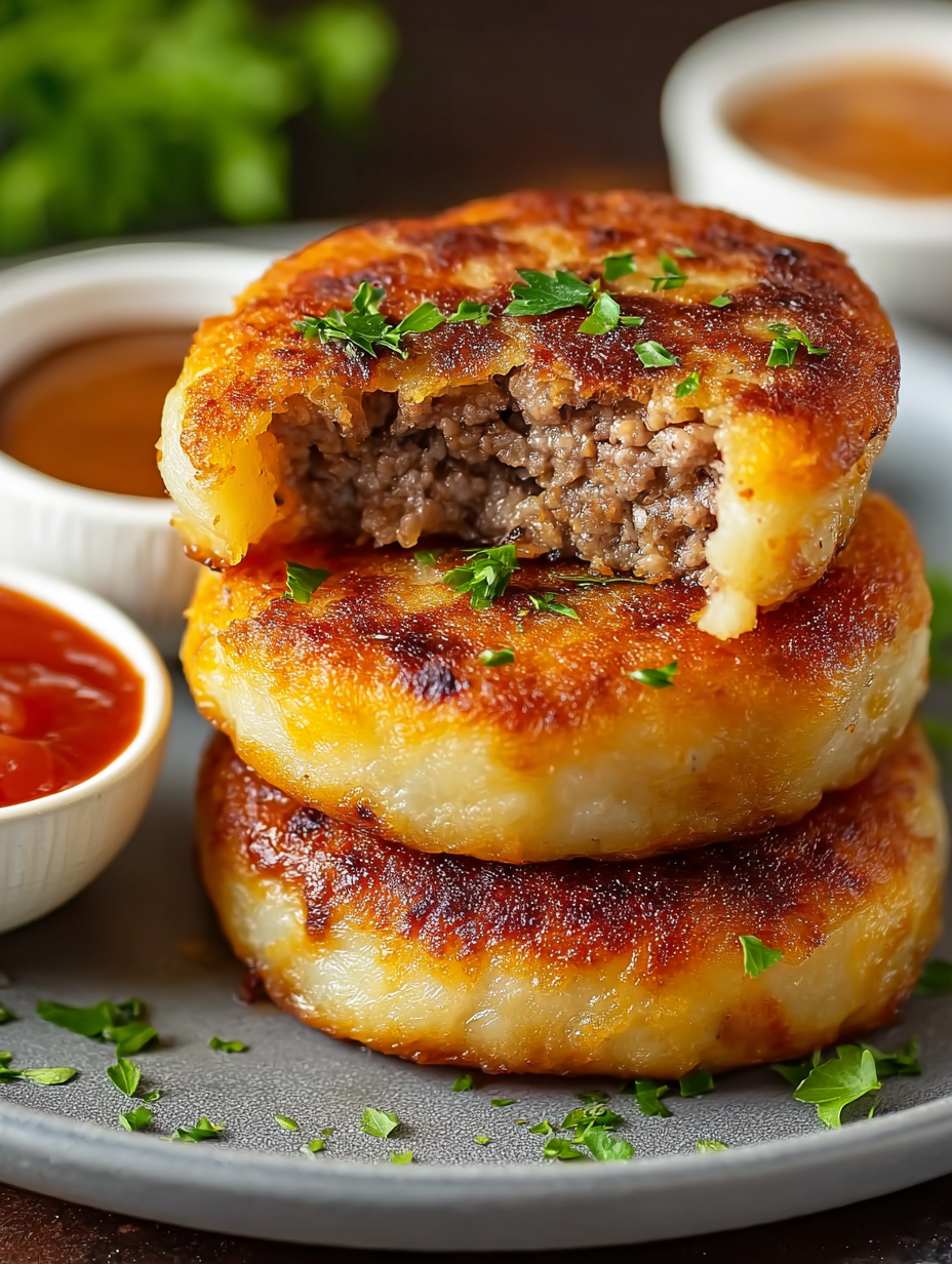 Golden crispy potato pancakes with savory stuffing.