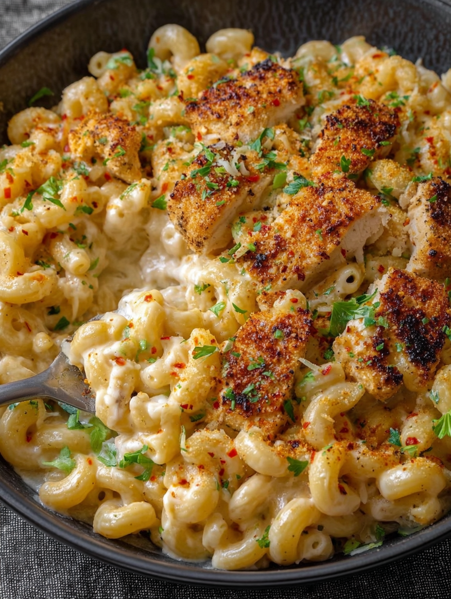 A delicious Cajun Chicken Mac and Cheese dish.