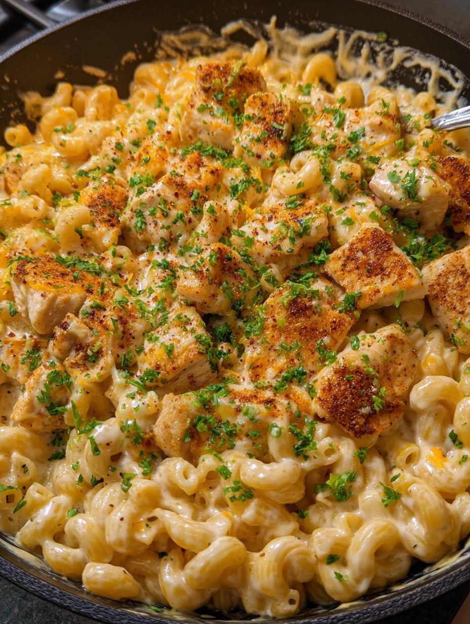 A bowl of Cajun Chicken Mac and Cheese.