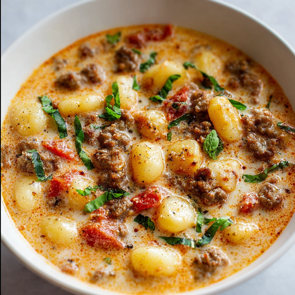 A bowl of soup with meat and vegetables.
